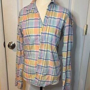 Frank & Eileen Barry light spring gingham Pastel multicolor Plaid Shirt Size S